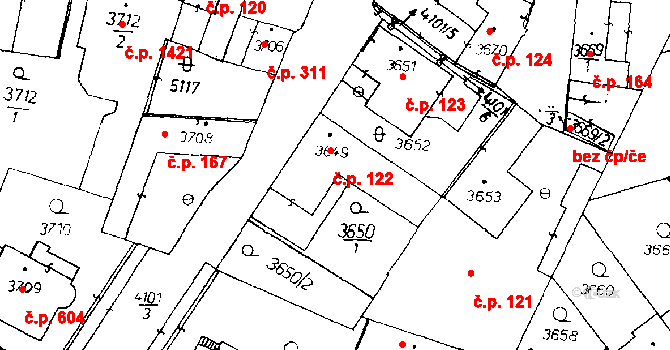 Poděbrady III 122, Poděbrady na parcele st. 3649 v KÚ Poděbrady, Katastrální mapa
