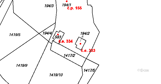 Sedlice 333 na parcele st. 194/2 v KÚ Sedlice u Blatné, Katastrální mapa