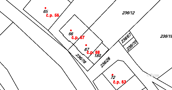 Brumov 58 na parcele st. 67 v KÚ Brumov u Lomnice, Katastrální mapa