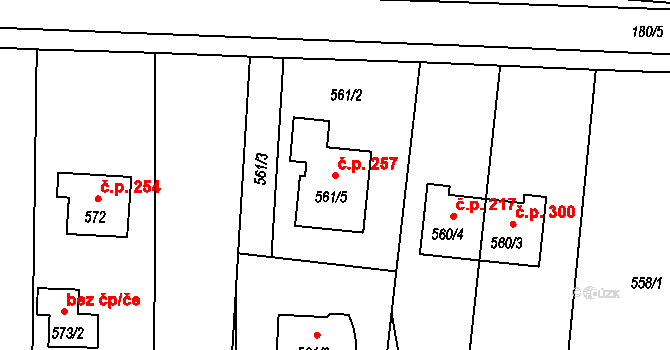 Staré Hodějovice 257 na parcele st. 561/5 v KÚ Staré Hodějovice, Katastrální mapa