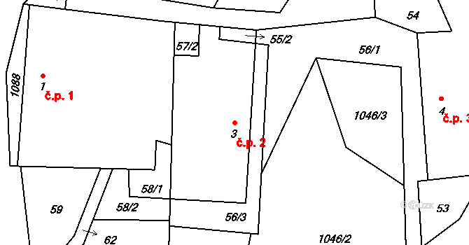 Řeženčice 2, Nový Rychnov na parcele st. 3 v KÚ Řeženčice, Katastrální mapa