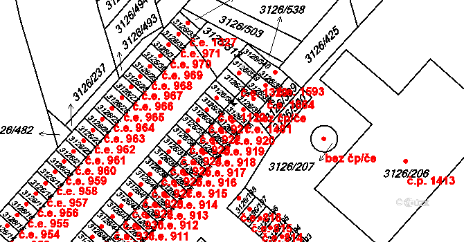 Pelhřimov 920 na parcele st. 3126/80 v KÚ Pelhřimov, Katastrální mapa