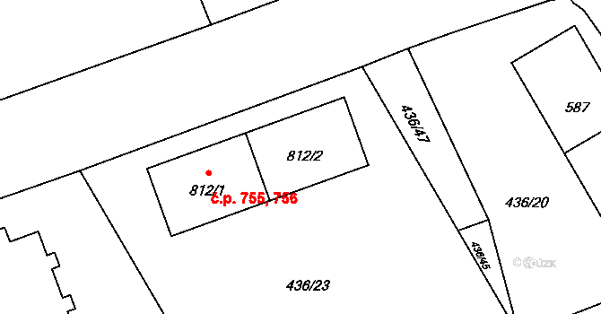Blovice 755,756 na parcele st. 812/2 v KÚ Blovice, Katastrální mapa