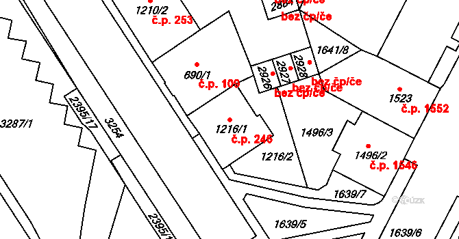 Cheb 246 na parcele st. 1216/1 v KÚ Cheb, Katastrální mapa