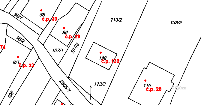 Český Rudolec 132 na parcele st. 138 v KÚ Český Rudolec, Katastrální mapa