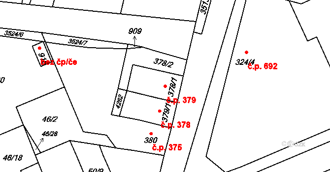 Lomnice nad Lužnicí 379 na parcele st. 378/1 v KÚ Lomnice nad Lužnicí, Katastrální mapa