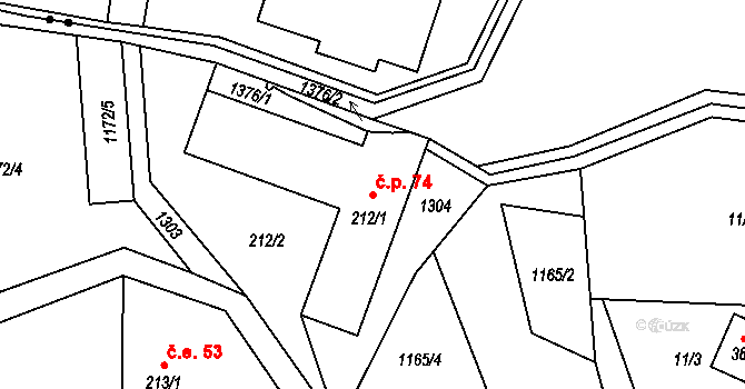 Falknov 74, Kytlice na parcele st. 212/1 v KÚ Falknov, Katastrální mapa