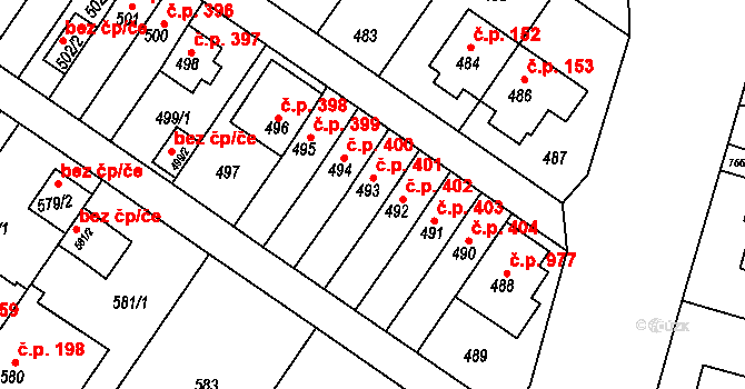 Jinonice 401, Praha na parcele st. 493 v KÚ Jinonice, Katastrální mapa