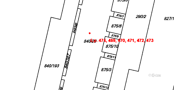 Bohnice 469,470,471,472,473,, Praha na parcele st. 840/20 v KÚ Bohnice, Katastrální mapa