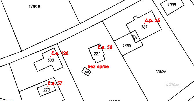 Lhotka 56, Svinaře na parcele st. 221 v KÚ Svinaře, Katastrální mapa