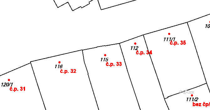 Chválkovice 33, Olomouc na parcele st. 115 v KÚ Chválkovice, Katastrální mapa