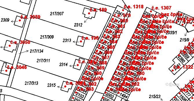 Sezimovo Ústí 985 na parcele st. 2111 v KÚ Sezimovo Ústí, Katastrální mapa