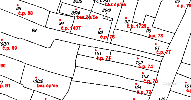 Česká Lípa 75 na parcele st. 101 v KÚ Česká Lípa, Katastrální mapa