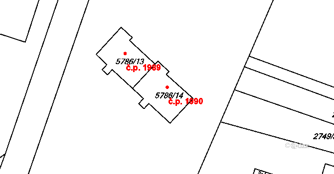 Česká Lípa 1990 na parcele st. 5786/14 v KÚ Česká Lípa, Katastrální mapa