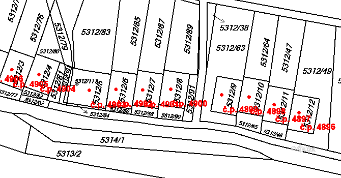 Chomutov 4900 na parcele st. 5312/8 v KÚ Chomutov I, Katastrální mapa