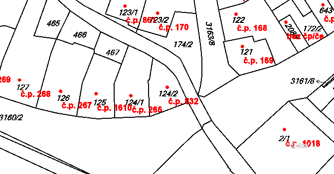 Ivančice 832 na parcele st. 124/2 v KÚ Ivančice, Katastrální mapa