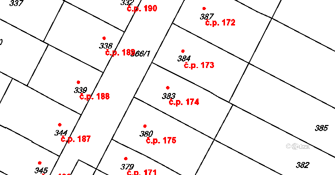 Blažovice 174 na parcele st. 383 v KÚ Blažovice, Katastrální mapa