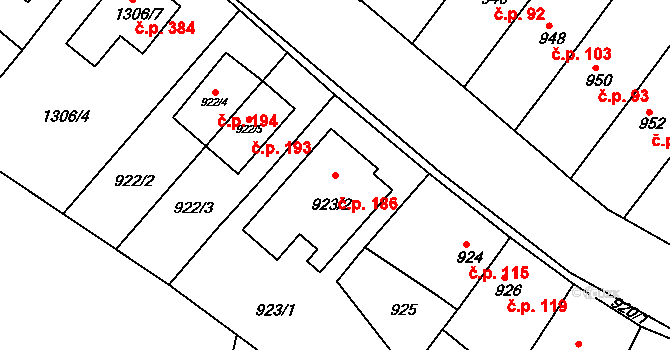 Ochoz u Brna 186 na parcele st. 923/2 v KÚ Ochoz u Brna, Katastrální mapa