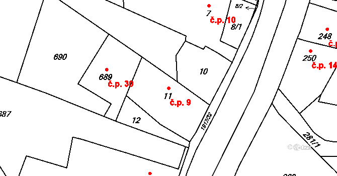 Horní Jasenka 9, Vsetín na parcele st. 11 v KÚ Jasenka, Katastrální mapa