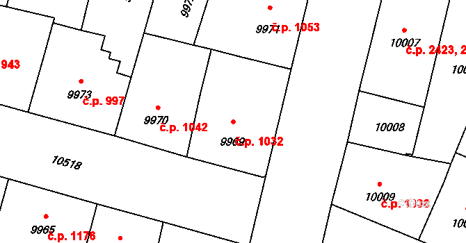 Jižní Předměstí 1032, Plzeň na parcele st. 9969 v KÚ Plzeň, Katastrální mapa