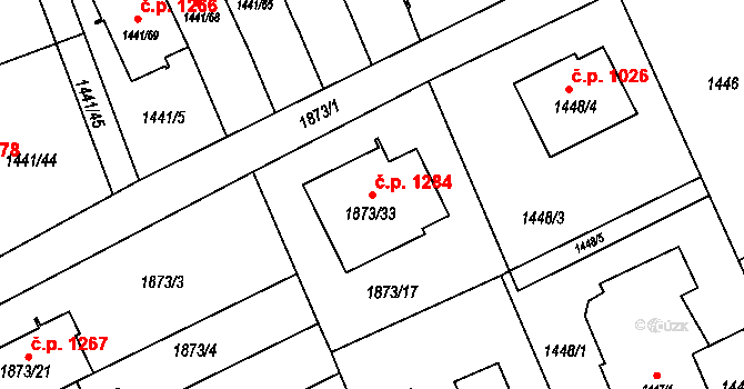 Prostřední Suchá 1284, Havířov na parcele st. 1873/33 v KÚ Prostřední Suchá, Katastrální mapa