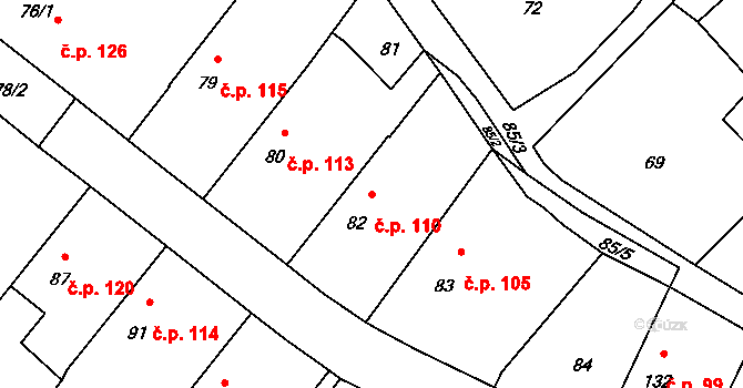 Velké Chvalovice 110, Pečky na parcele st. 82 v KÚ Velké Chvalovice, Katastrální mapa