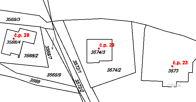 Světce 29, Tachov na parcele st. 3574/3 v KÚ Tachov, Katastrální mapa