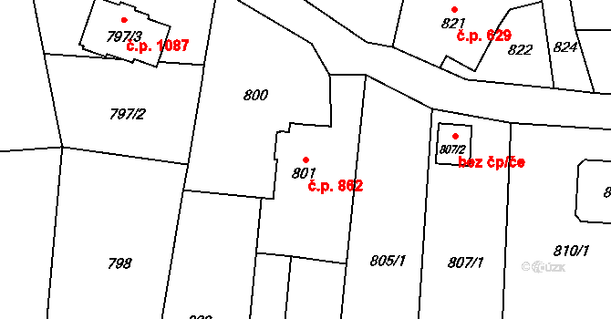 Šluknov 862 na parcele st. 801 v KÚ Šluknov, Katastrální mapa
