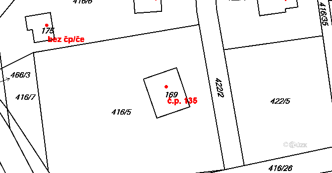 Krašovice 135 na parcele st. 169 v KÚ Krašovice u Plzně, Katastrální mapa
