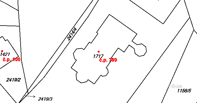 Rožmitál pod Třemšínem 799 na parcele st. 1717 v KÚ Rožmitál pod Třemšínem, Katastrální mapa
