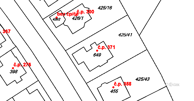 Týn 371, Třebíč na parcele st. 649 v KÚ Týn u Třebíče, Katastrální mapa