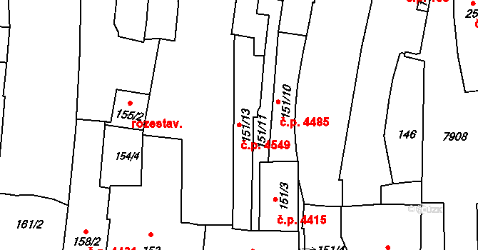 Prostějov 4549 na parcele st. 151/13 v KÚ Prostějov, Katastrální mapa