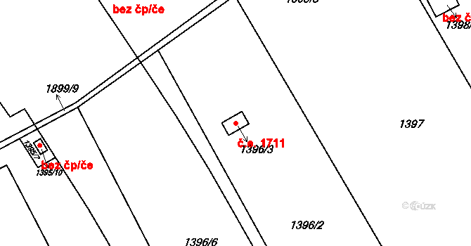Černice 1711, Plzeň na parcele st. 1396/3 v KÚ Bručná, Katastrální mapa