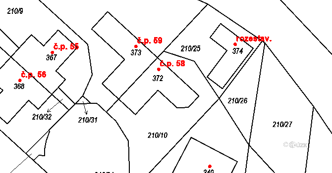 Skalka 58, Cheb na parcele st. 372 v KÚ Skalka u Chebu, Katastrální mapa