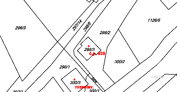 Březnice 535 na parcele st. 298/3 v KÚ Březnice u Zlína, Katastrální mapa