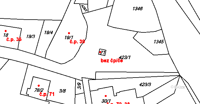 Konice 47958286 na parcele st. 71 v KÚ Křemenec, Katastrální mapa
