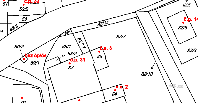 Tušť 3, Suchdol nad Lužnicí na parcele st. 85 v KÚ Tušť, Katastrální mapa