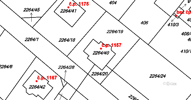 Pečky 1157 na parcele st. 2264/40 v KÚ Pečky, Katastrální mapa