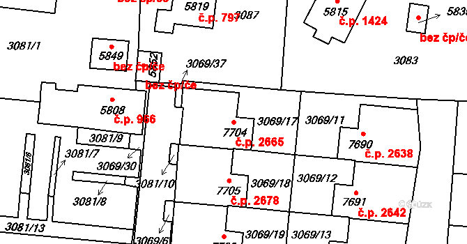 Cheb 2665 na parcele st. 7704 v KÚ Cheb, Katastrální mapa