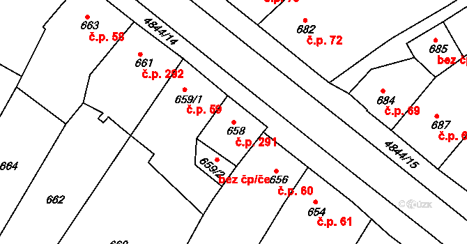 Choceňské Předměstí 291, Vysoké Mýto na parcele st. 658 v KÚ Vysoké Mýto, Katastrální mapa