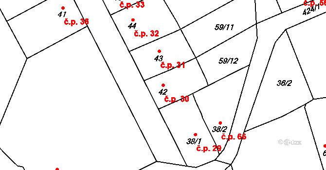 Beroun-Jarov 30, Beroun na parcele st. 42 v KÚ Jarov u Berouna, Katastrální mapa