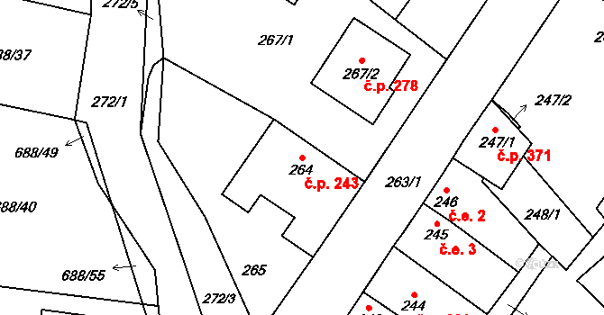 Chotíkov 243 na parcele st. 264 v KÚ Chotíkov, Katastrální mapa