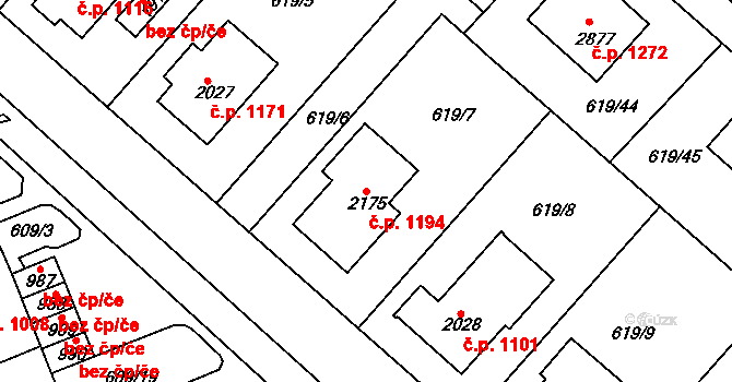 Neratovice 1194 na parcele st. 2175 v KÚ Neratovice, Katastrální mapa