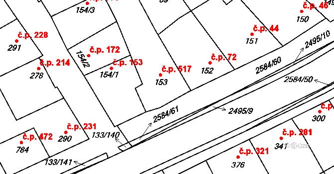 Bořetice 517 na parcele st. 153 v KÚ Bořetice u Hustopečí, Katastrální mapa