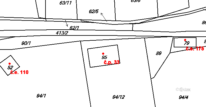 Liboňov 33, Telnice na parcele st. 95 v KÚ Liboňov, Katastrální mapa