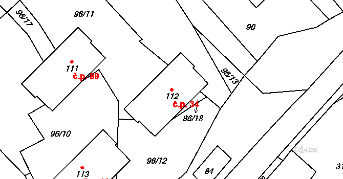 Drahotín 34 na parcele st. 112 v KÚ Drahotín, Katastrální mapa