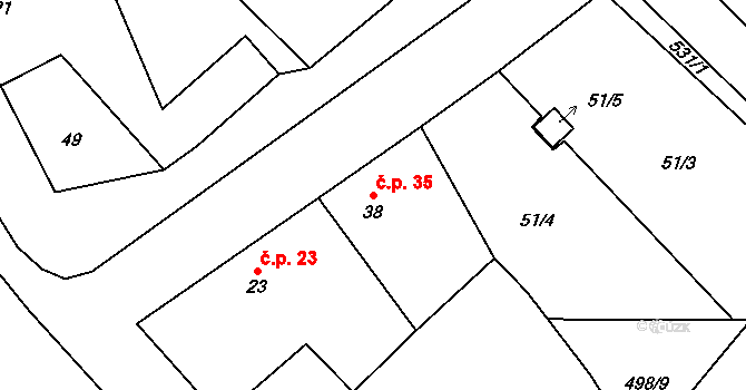 Dražkov 35, Sezemice na parcele st. 38 v KÚ Dražkov nad Labem, Katastrální mapa