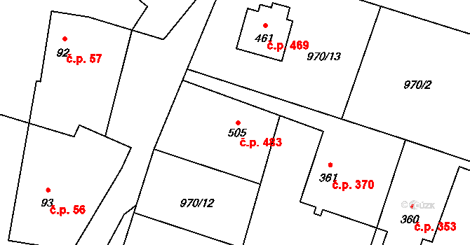 Mořkov 483 na parcele st. 505 v KÚ Mořkov, Katastrální mapa