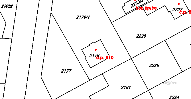 Kopřivnice 910 na parcele st. 2178 v KÚ Kopřivnice, Katastrální mapa