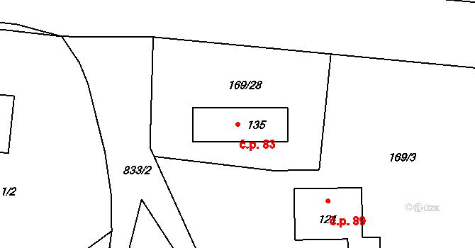 Dolní Lhota 83, Stráž nad Nežárkou na parcele st. 135 v KÚ Dolní Lhota u Stráže nad Nežárkou, Katastrální mapa